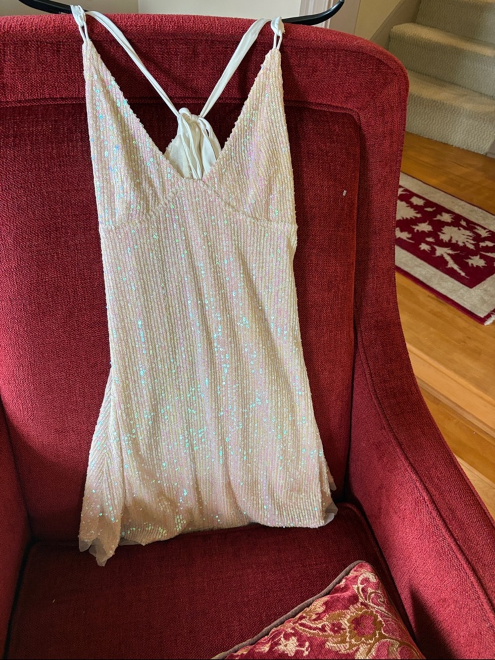 Free People Iridescent Sequin Cream Mini Dress